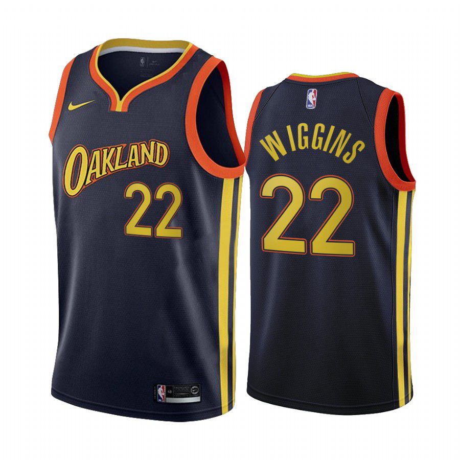 Men Golden State Warriors #22 andrew wiggins navy city edition oakland 2020 nba jersey